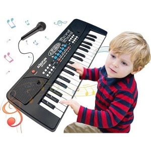 Orga Electronica cu Microfon, 37 Chei, din Plastic, Efecte Muzicale, Inregistrare Sunet, 43 x 16 x 5.4 cm, Negru - Img 2