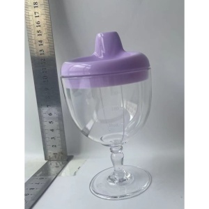 Pahar din Plastic Transparent cu Picior, pentru Copii, 14 x 7.7 cm, cu Cioc Antiscurgere, + 3 Ani, Fara Maner, Mov - Img 6