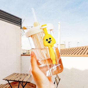 Pahar din silicon, cu capac si pai, pentru copii, anti-cadere, 500ml, Alb - Img 2