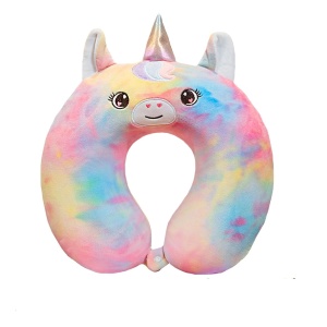 Perna de Calatorie in Forma de U, Pentru Gat si Cap, Umplutura din Spuma cu Memorie, 30x30 cm, Model Unicorn, Accesoriu de Voiaj, Birou, Masina, Sistem Prindere Capse, Multicolor - Img 5