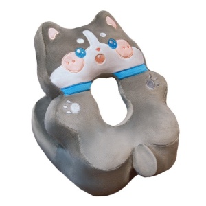 Perna din Spuma, pentru Birou, Calatorii, Model Husky, Lavabila, Umplutura de Bumbac, Spatiu Cap in Forma de 8, 30x35x30 cm, Gri - Img 1