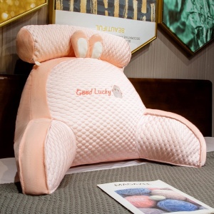 Perna Multifunctionala, Spatar pentru Pat, Protectie Lombara, Marime Medie, 60 x 40 cm, din Plus, Model Iepure, Roz - Img 2