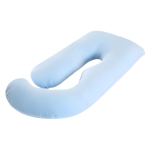 Perna pentru Gravide, Perna de Sarcina, Detasabila si Lavabila, Ergonomica Tip J, Captuseala din Poliester, 155 x 75 x 60 cm, Albastru deschis