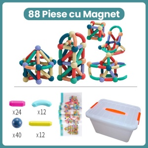 Piese Magnetice pentru Copii, Set din 88 de Piese de diferite Culori,Multicolor - Img 2