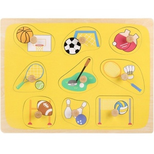 Puzzle Montessori din Lemn pentru Copii, 0-3 Ani, 3D, Model Sporturi, Educativ, Intuitiv, Creativ, 9 Piese, 30x22.5x0.8 cm, Multicolor - Img 1