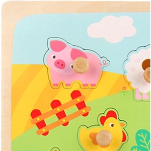 Puzzle Montessori din Lemn pentru Copii, 3D, 0-3 Ani, Model Ferma, Educativ, Intuitiv, Creativ, 9 Piese, 30x22.5x0.8 cm, Multicolor - Img 4