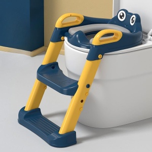 Reductor si Scaunel Inaltator WC, pentru Copii 1 - 7 Ani, 2 Trepte Reglabile, Pliabil, Colac Moale, cu Spatar si Manere, Albastru/Portocaliu - Img 6