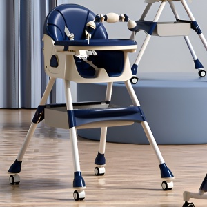 Scaun de Masa pentru Bebelusi si Copii, 2 Tavite cu Jucarii si Husa Detasabile, Multifunctional, de la 6 Luni, Albastru - Img 2