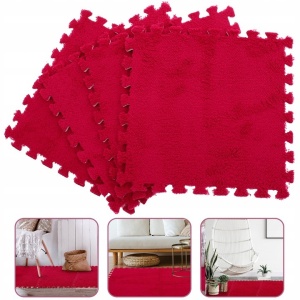 Set 10 Piese Covor tip Puzzle, Spuma EVA, Pufos, 30 x 30 x 1 cm, Rosu - Img 6