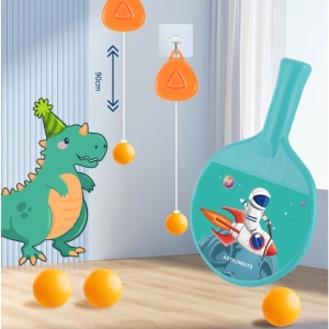 Set 2 Palete de Tenis de Masa, pentru Copii, Design Animat, Tematica Astronauti, Accesoriu de Agatat Inclus si 2 Mingi, Albastru - Img 2