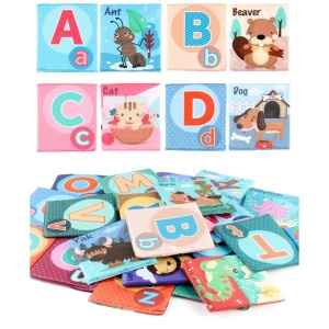 Set 26 Carduri din Panza cu Doua Fete, Model Litere, Educational, Interactiv, Saculet Inclus, Multicolor - Img 5