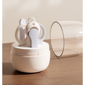 Set 4in1 de Ingrijire Unghii pentru Bebelusi, Cutie de Depozitare Tip Borcan, 0-6 Ani, 10 x 7 x 6 cm, Alb/Gri - Img 2