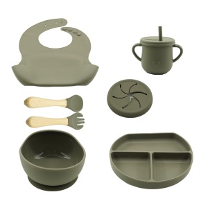 Set 8 piese diversificare bebelusi si copii din silicon , verde inchis