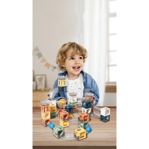 Set piese magnetice de constructie, Cu tobogane si bile, 41 piese, Multicolor - Img 6
