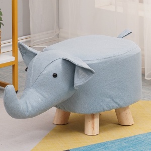 Taburet pentru Copii, Scaun Tip Taburet, Model Elefant, din Lemn Masiv, Scaun pentru Copii, 30 x 25 x 25 cm, Albastru deschis