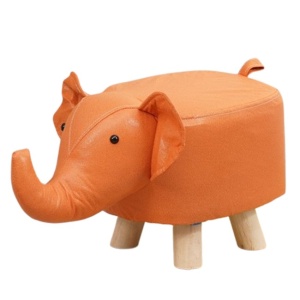 Taburet pentru Copii, Scaun Tip Taburet, Model Elefant, din Lemn Masiv, Scaun pentru Copii, 30 x 25 x 25 cm, Portocaliu - Img 2