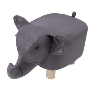Taburet pentru Copii, Scaun Tip Taburet, Model Elefant, din Lemn Masiv, Scaun pentru Copii, 30 x 25 x 25 cm, Gri inchis - Img 6