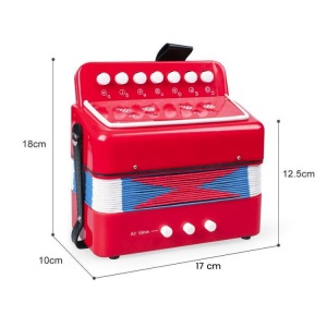 Acordeon Pentru Copii, Acordeon Jucarie pentru Educatie Timpurie, 7 butoane 2 bass, Acordeon Instrument Muzical pentru Copii, 18 x 17 x 10 cm, Rosu - Img 2