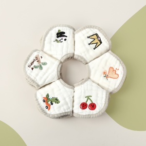 Baveta Tip Floare, din Bumbac, pentru Copii 0-12 Luni, Rezistenta la apa, 8 Straturi, Model Tricotat cu Panda, 26 x 29 cm, Alb - Img 6