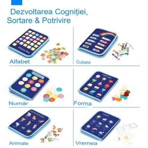 Carte Senzoriala Educativa Montessori, Model Dinozauri, 5 Pagini, Albastru - Img 2