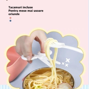 Caserola pentru copii lunch box, 750 ml, doua boluri, lingura, foarfeca din plastic, rezistenta la scurgeri, Roz - Img 5