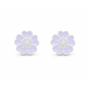 Cercei pentru Copii Argint 925, Jolie, Model Floricele, cu Email Colorat, 1.26 g, Argintiu
