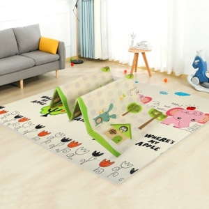 Covoras pentru Copii, cu 2 Fete, Model Elefantei/Padure, din XPE+PE, Impermeabil, Antiderapant, Protectie Termica, +3 Luni, Pliabil, 180 x 200 x 1.5 cm, Multicolor - Img 2