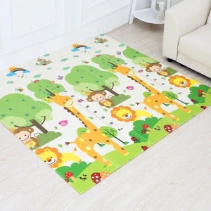 Covoras pentru Copii, cu 2 Fete, Model Oras/Safari, din XPE+PE, Impermeabil, Antiderapant, Protectie Termica, +3 Luni, Pliabil, 180 x 200 x 1 cm, Multicolor - Img 2