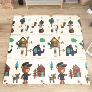 Covoras pentru Copii, cu 2 Fete, Model ZOO/Ursulet, din XPE+PE, Impermeabil, Antiderapant, Protectie Termica, +3 Luni, Pliabil, 150 x 200 x 1.5 cm, Multicolor - Img 6