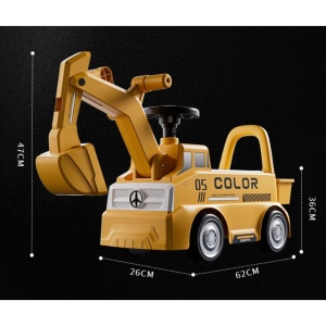 Excavator Manual pentru copii, 3 ani, Sport, Claxon, Cutie Depozitare, Lumini, Scaun, 62x26x47 cm, Galben - Img 4
