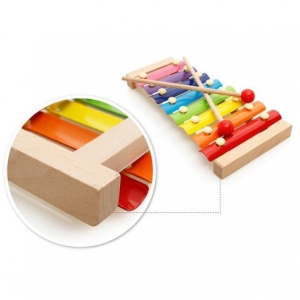 Instrument Muzical Xilofon , din Lemn, 8 Note Muzicale, 2 Bete de Percutie, 4-6 Ani, Multicolor - Img 2