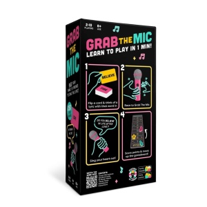 Joc de Societate Grab The Mic, Tip Karaoke, 125 de Carti cu Cuvinte, Microfon din Spuma, Tabla de Joc, Jetoane, 11.5 x 22 x 7 cm, Negru/Roz - Img 2