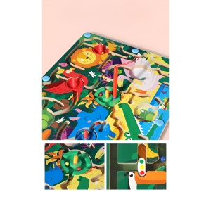 Joc Montessori de Sortare Culori, Creion Magnetic, Tip Labirint Ilustrat, din Lemn, Model Animale Salbatice, 39x29x1.5 cm - Img 2