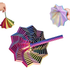 Jucarie Decompresie, Model Stea 3D, DuoChrome, Maner Spirala, Turn Magic Geometric, Multiple Forme, Anti-stress, 11 cm, Albastru/Verde/Rosu - Img 2