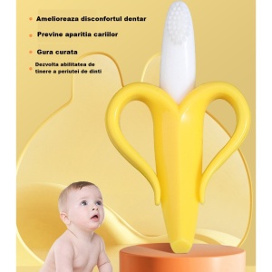 Jucarie dentitie bebelusi banana, material silicon non-toxic, 3m+ - Img 3