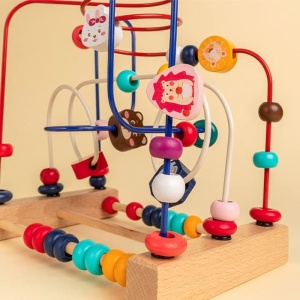 Jucarie din lemn Montessori – Labirint motricitate cu abac si animalute - Img 3
