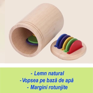 Jucarie Educativa Montessori din Lemn, 13 Piese, Sortator cu Discuri Colorate, 2+ ani, 11.3 x 7 cm, Multicolor - Img 4
