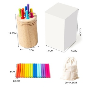 Jucarie Educativa Montessori din Lemn, 19 Piese, Sortator cu Betisoare, 2+ ani, 11.3 x 7 cm, Multicolor - Img 2