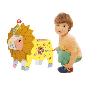 Jucarie Educativa pentru Copii, Model Leu 3D, Puzzle 3D de Asamblat si Colorat din Carton, Educativ, 41 x 12 x 33 cm, 3+ ani, Maro/Alb - Img 4