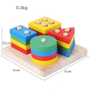 Jucarie Educativa Tip Montessori, din Lemn, + 36 Luni, Forme Geometrice, 16 Piese, 12 x 12 cm, Multicolor - Img 2