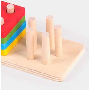 Jucarie Educativa Tip Montessori, din Lemn, + 36 Luni, Forme Geometrice, 20 Piese, 6 x 26.5 cm, Multicolor - Img 3