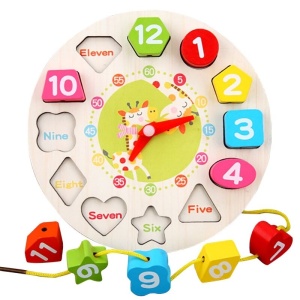 Jucarie Educativa , Tip Montessori, Model Ceas Girafa, din Lemn, + 36 Luni, 12 Piese, 17 cm, Multicolor - Img 4