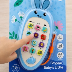 Jucarie Interactiva, Telefon Inteligent, Model Morcov, Functii Educative, Muzicale si Voce, 4-6 ani, 19 x 11.5 cm, din Plastic, Albastru - Img 2