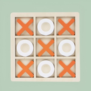 Jucarie Montessori Tic Tac Toe, Educativa, Interactiva, din lemn, X si O, 9 Piese, 14.3x14.3 cm, Portocaliu Alb - Img 2