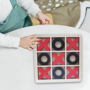 Jucarie Montessori Tic Tac Toe, Educativa, Interactiva, din lemn, X si O, 9 Piese, 14.3x14.3 cm, Negru Rosu - Img 2