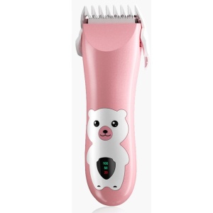 Masina De Tuns Bebelusi si Copii, Display Digital, Lame Cermice si Inox, Fara Fir, Functie Anti Taiere, Silentios, 50 W, Rezistent la Apa, 2 Accesorii, Incarcator USB, Model Ursulet, Roz