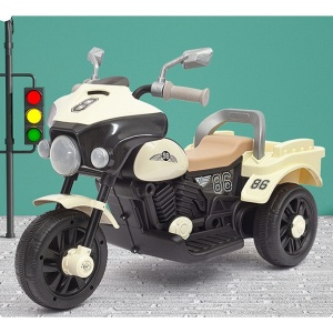 Motocicleta Electrica cu Acumulator, cu Sistem Anti-Rasturnare, Sistem de Lumini si Muzica, Cutie de Depozitare, 1-8 Ani, 93 x 43 x 58 cm, Alb - Bej - Img 4