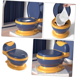 Olita Bebelusi, pentru Copii 1 - 8 Ani, Model Toaleta Adulti, Colac Moale PVC, Compartiment Detasabil, Cutie Depozitare Hartie, 34 x 32 x 19 cm, Albastru/Portocaliu - Img 3