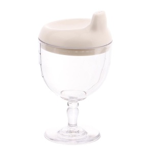 Pahar din Plastic Transparent cu Picior, pentru Copii, 14 x 7.7 cm, cu Cioc Antiscurgere, + 3 Ani, Fara Maner, Alb