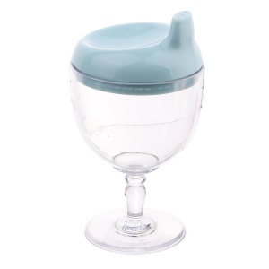 Pahar din Plastic Transparent cu Picior, pentru Copii, 14 x 7.7 cm, cu Cioc Antiscurgere, + 3 Ani, Fara Maner, Albastru - Img 3